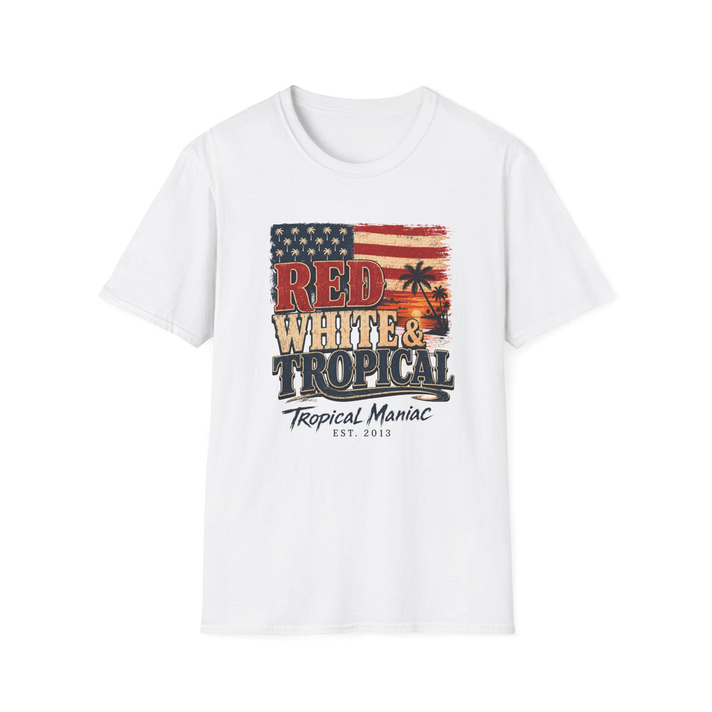 Red, White & Tropical T-Shirt — Patriotic Beach Vintage Tee