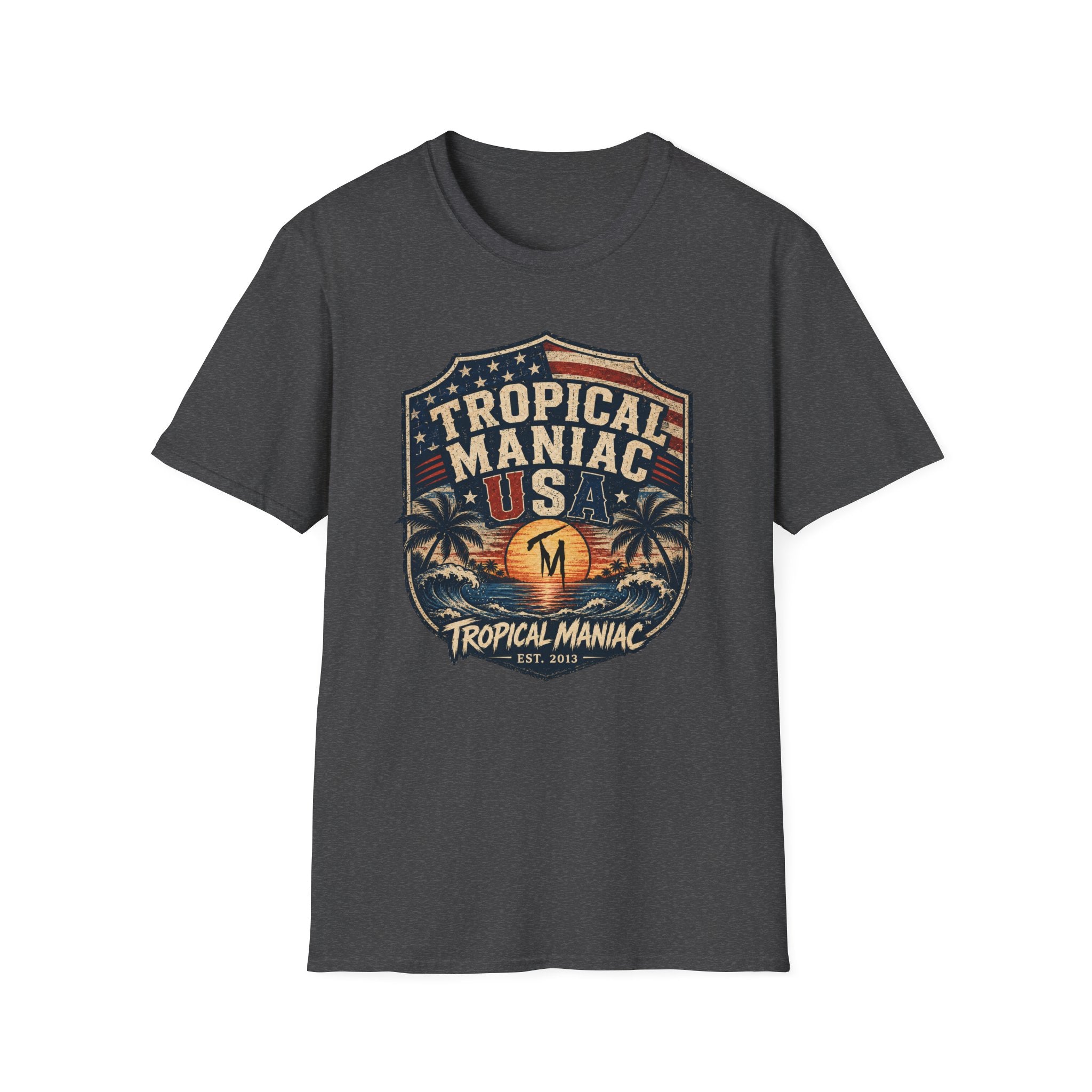 Tropical Maniac USA T-Shirt — Vintage Beach Palm Graphic Tee
