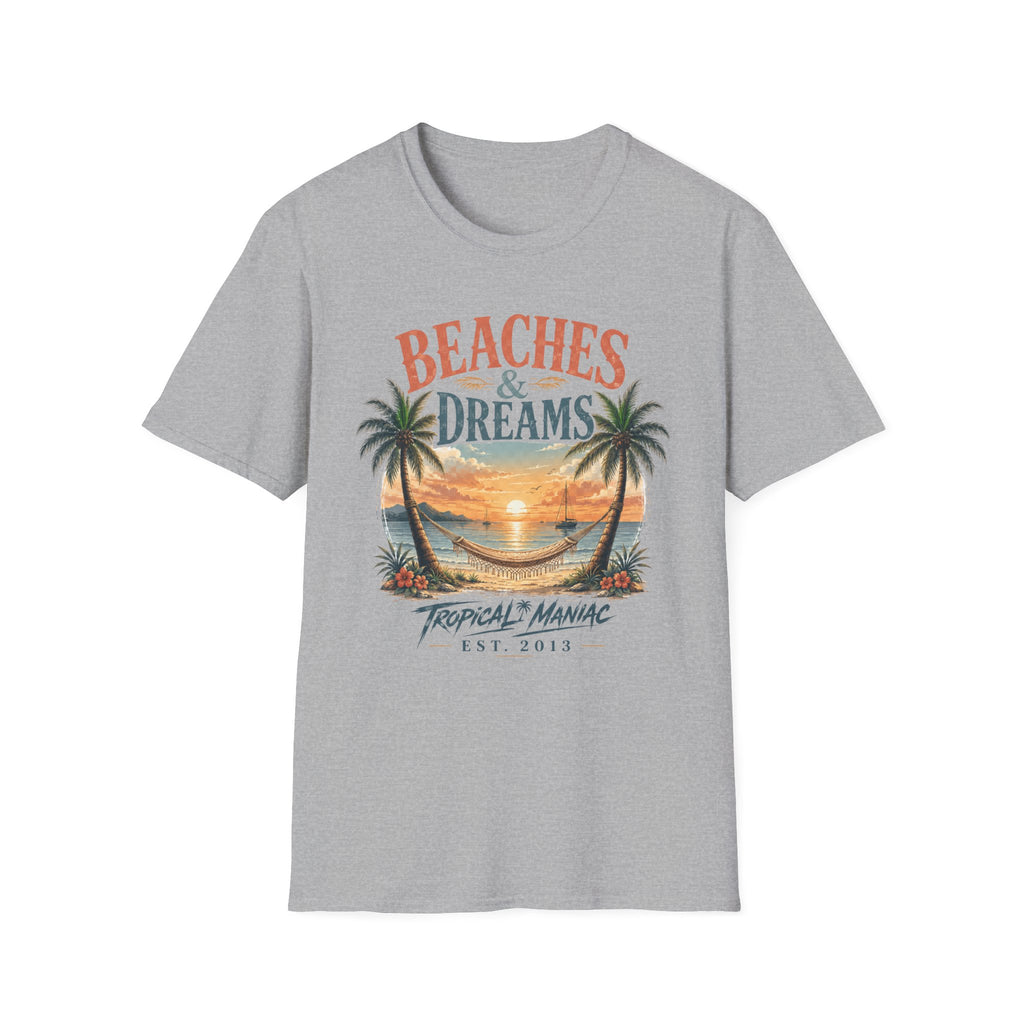 Beaches & Dreams Sunset T-Shirt — Tropical Palm Beach Vibes