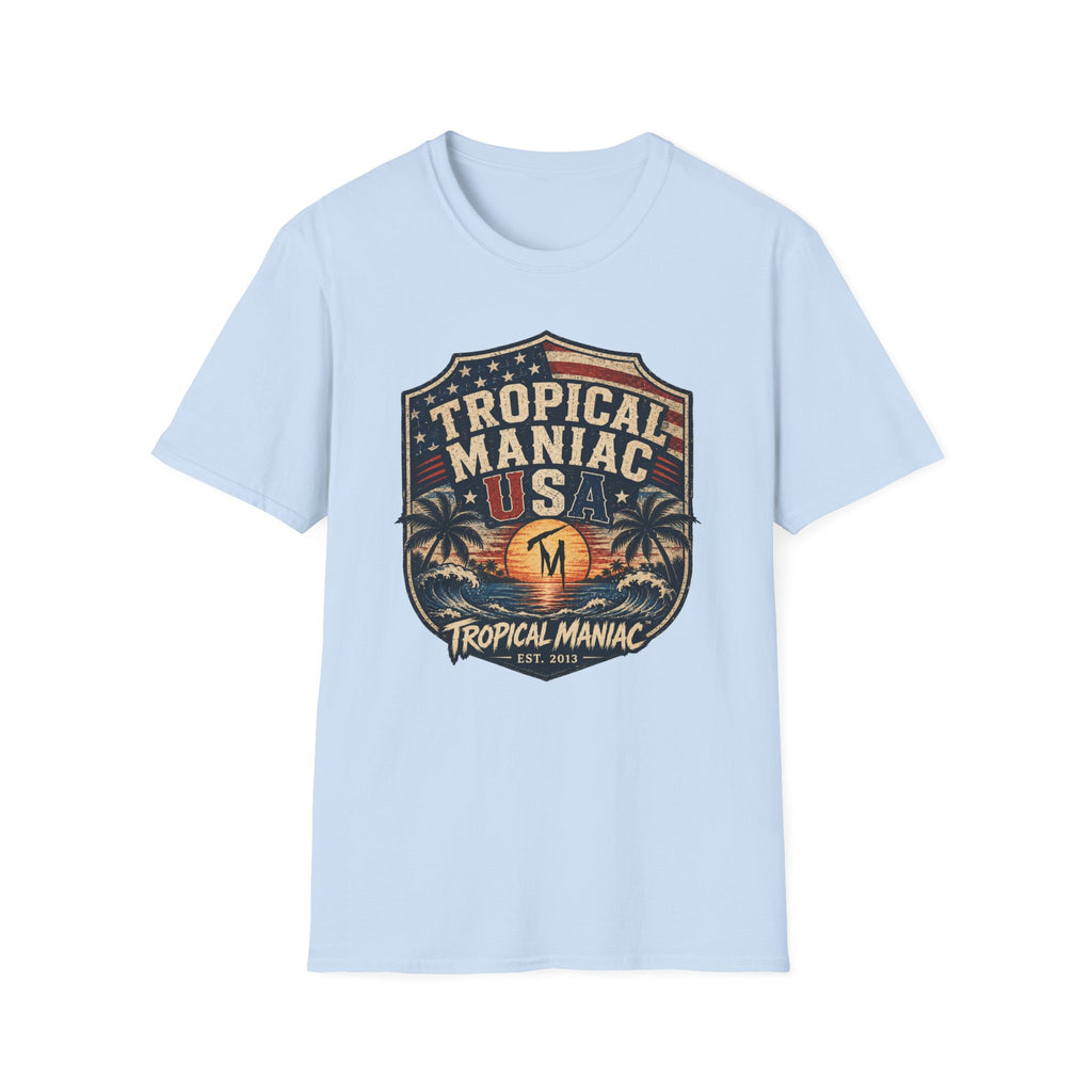 Tropical Maniac USA T-Shirt — Vintage Beach Palm Graphic Tee