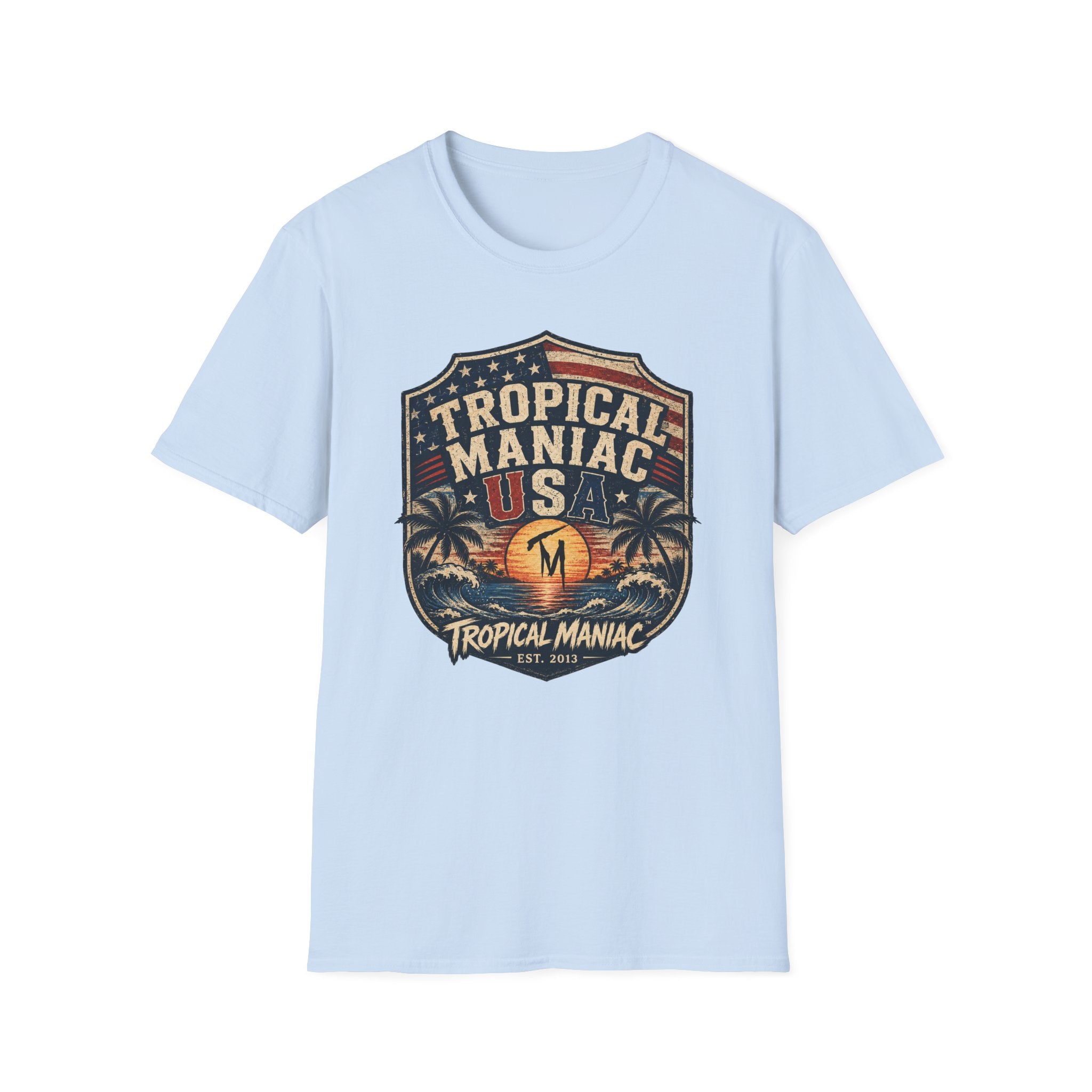 Tropical Maniac USA T-Shirt — Vintage Beach Palm Graphic Tee