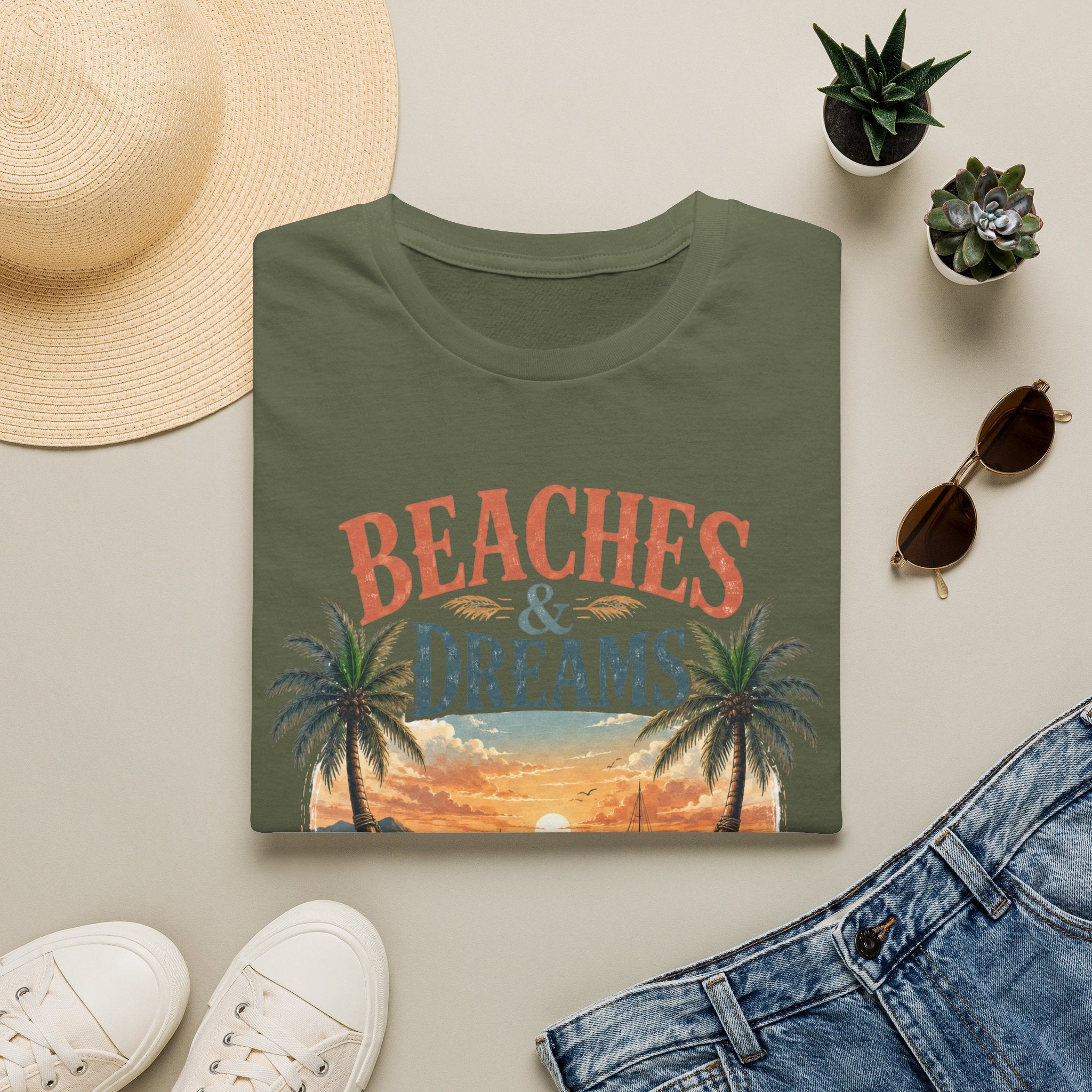 Beaches & Dreams Sunset T-Shirt — Tropical Palm Beach Vibes
