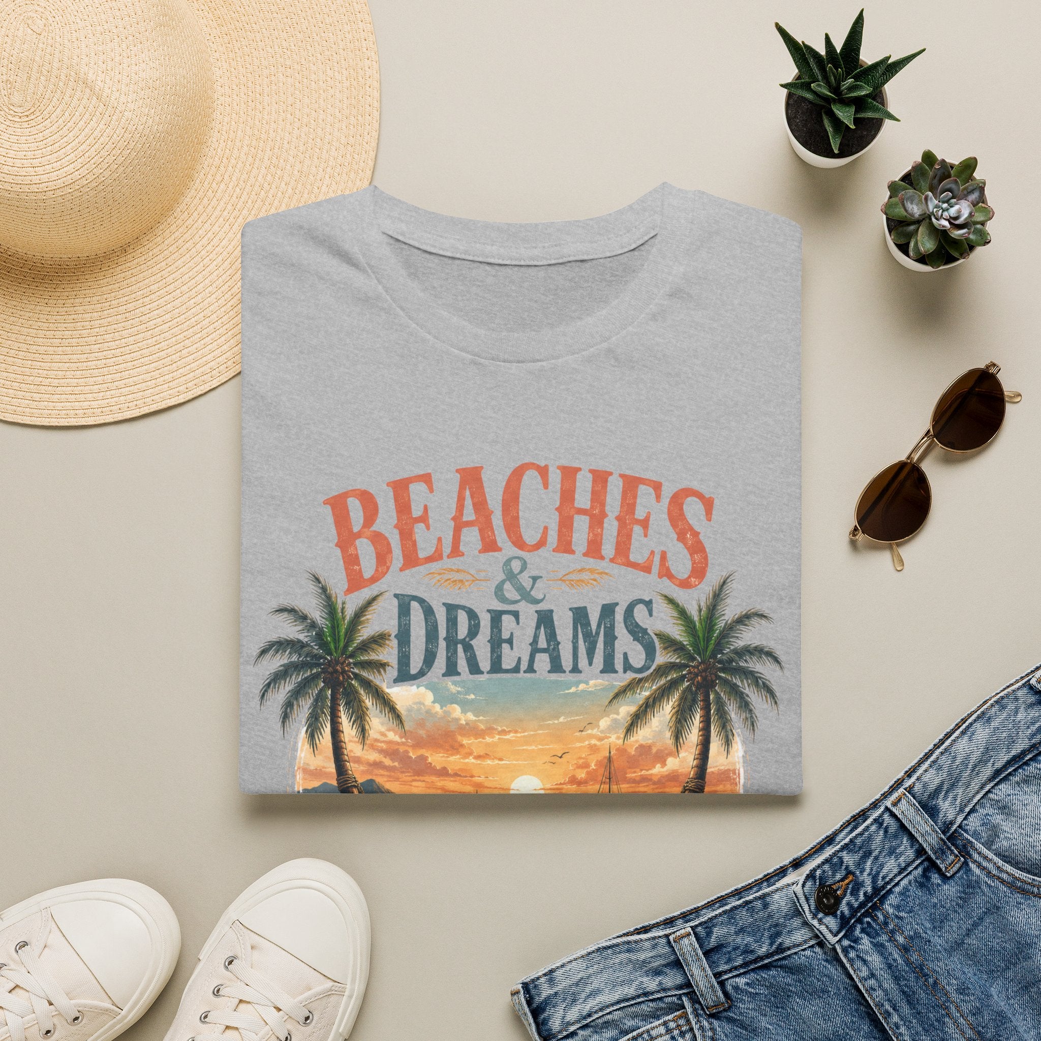 Beaches & Dreams Sunset T-Shirt — Tropical Palm Beach Vibes