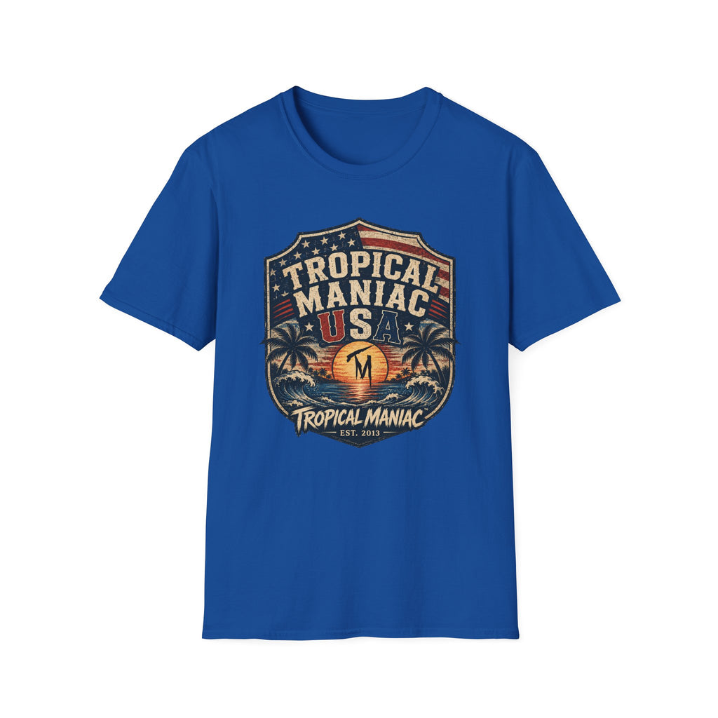 Tropical Maniac USA T-Shirt — Vintage Beach Palm Graphic Tee