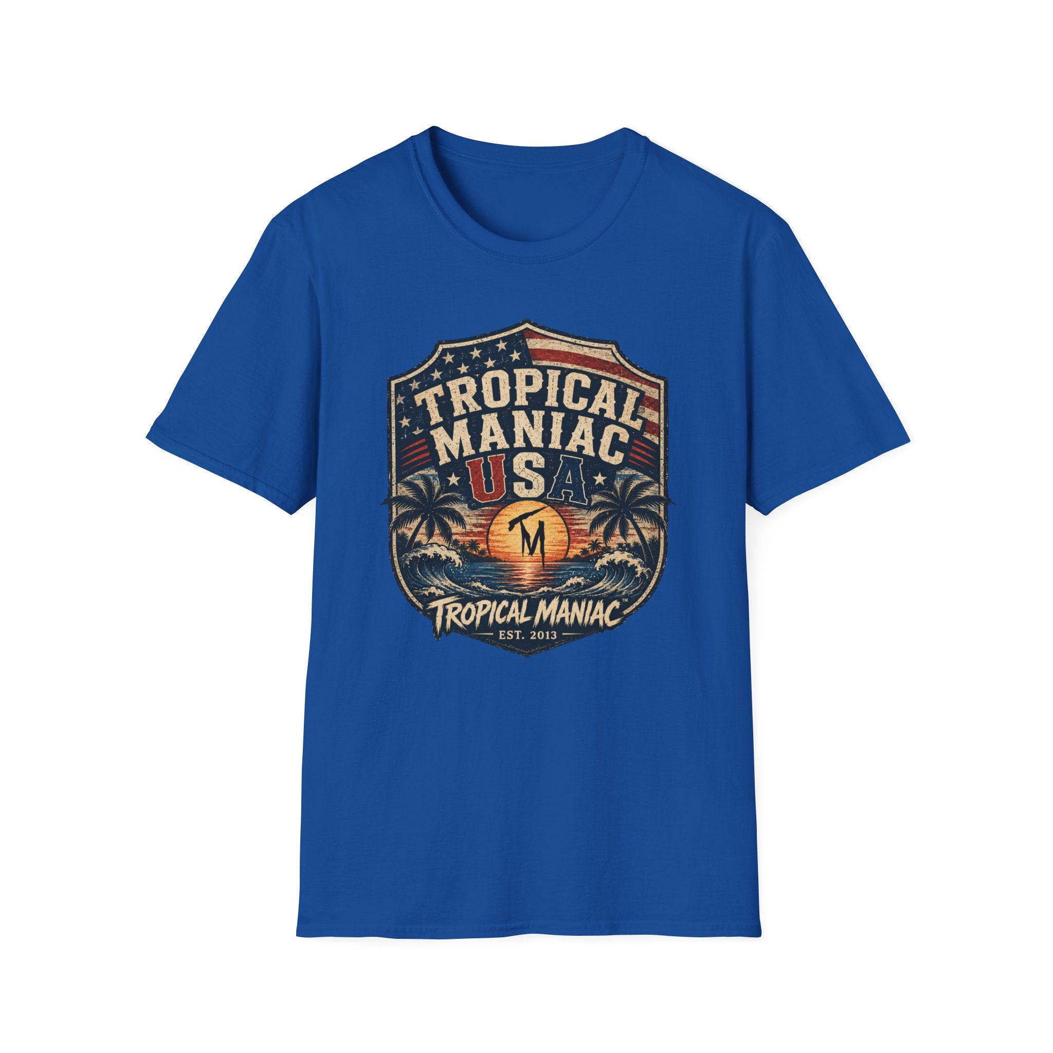Tropical Maniac USA T-Shirt — Vintage Beach Palm Graphic Tee