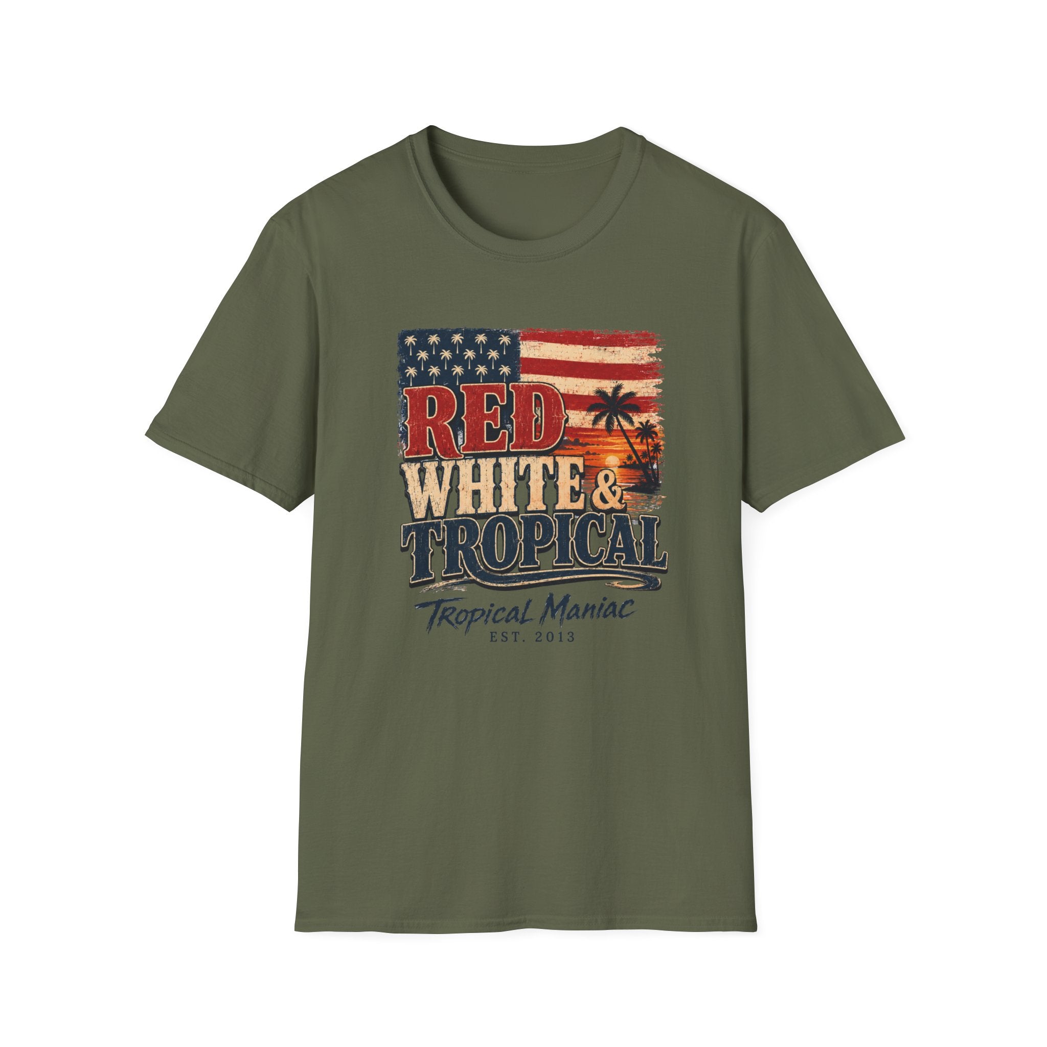 Red, White & Tropical T-Shirt — Patriotic Beach Vintage Tee