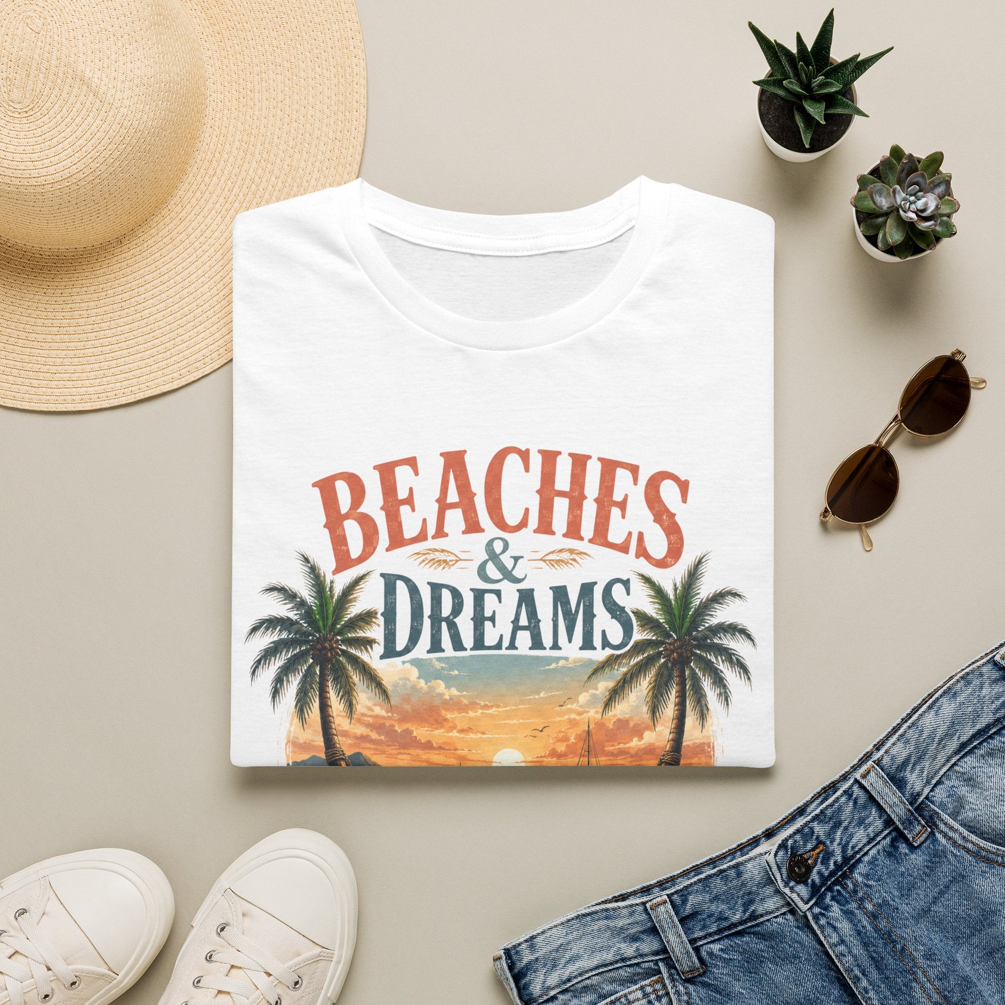 Beaches & Dreams Sunset T-Shirt — Tropical Palm Beach Vibes