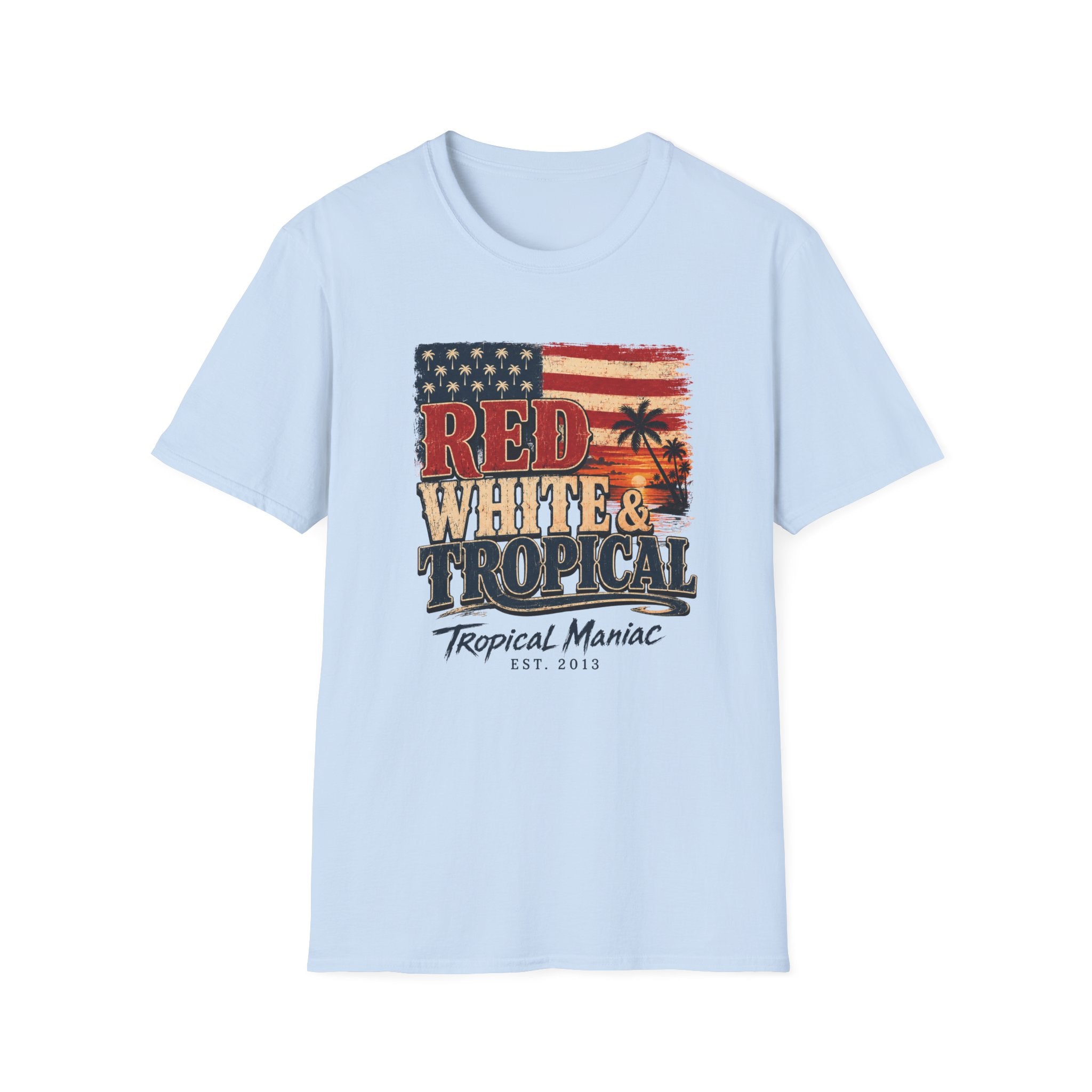Red, White & Tropical T-Shirt — Patriotic Beach Vintage Tee