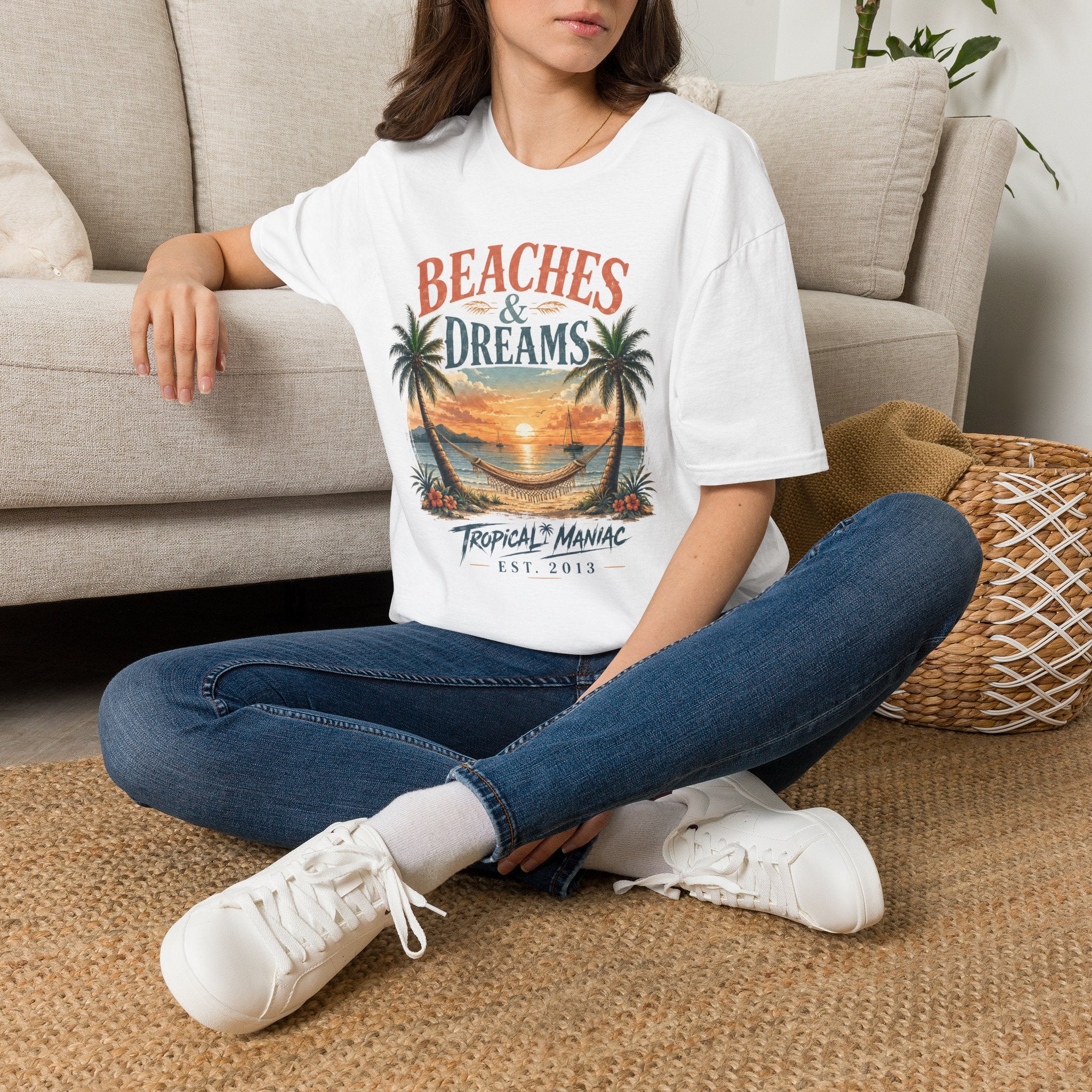 Beaches & Dreams Sunset T-Shirt — Tropical Palm Beach Vibes