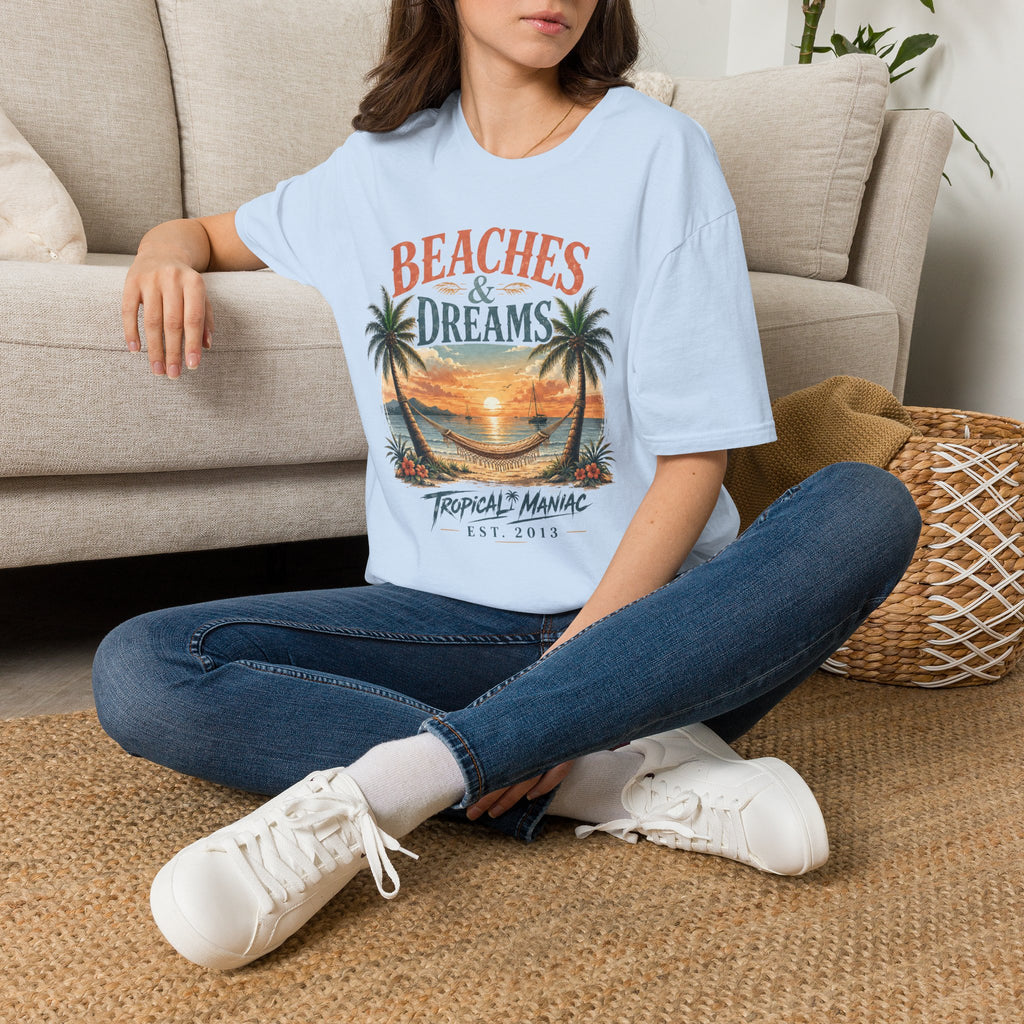 Beaches & Dreams Sunset T-Shirt — Tropical Palm Beach Vibes