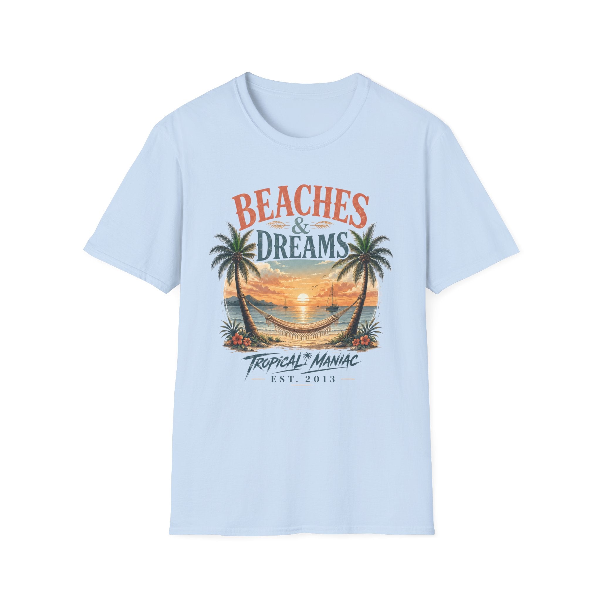 Beaches & Dreams Sunset T-Shirt — Tropical Palm Beach Vibes
