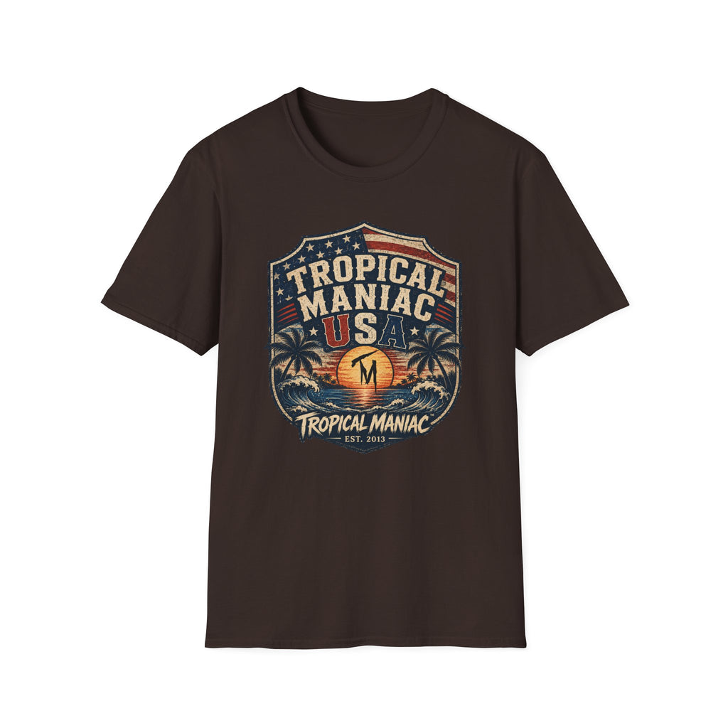 Tropical Maniac USA T-Shirt — Vintage Beach Palm Graphic Tee