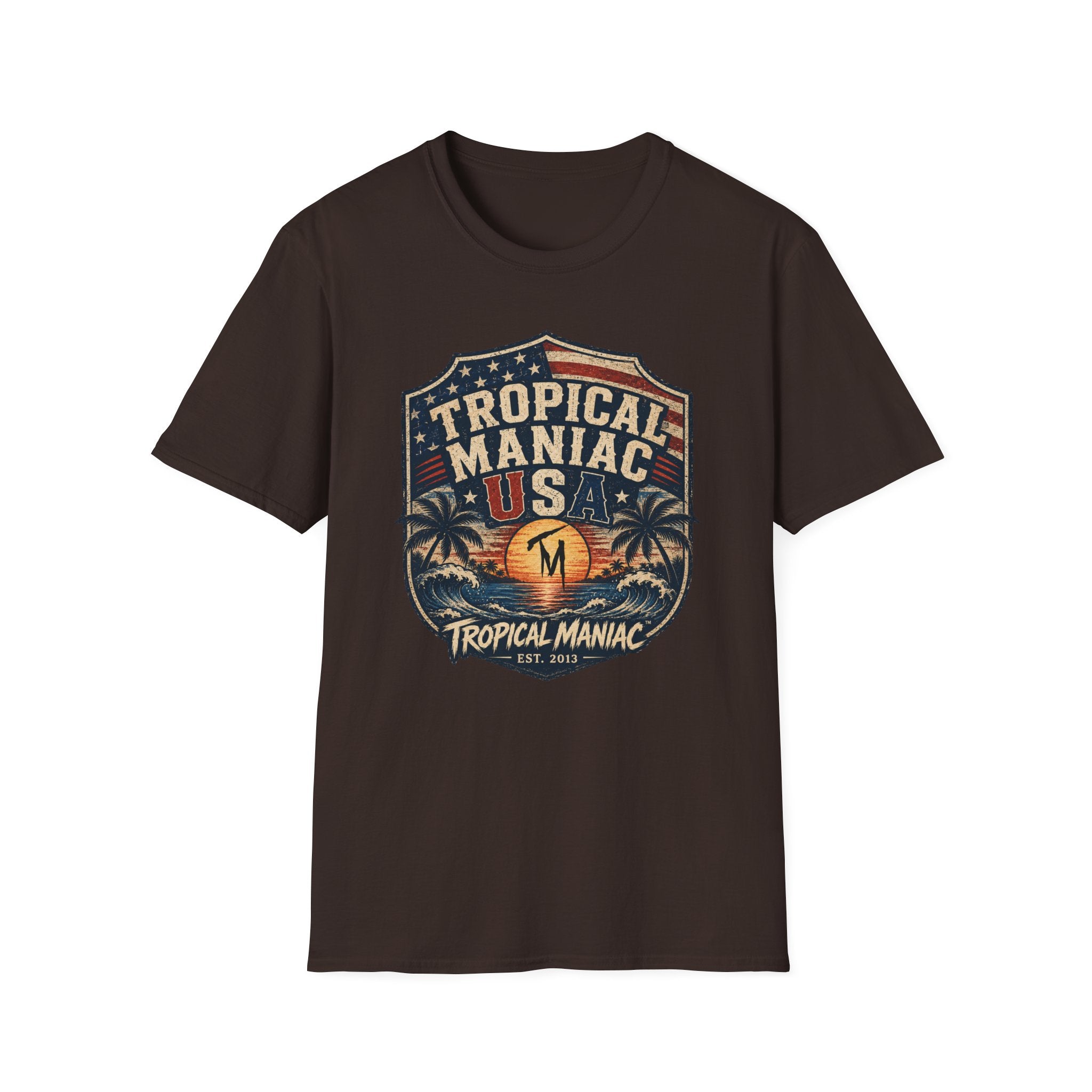 Tropical Maniac USA T-Shirt — Vintage Beach Palm Graphic Tee