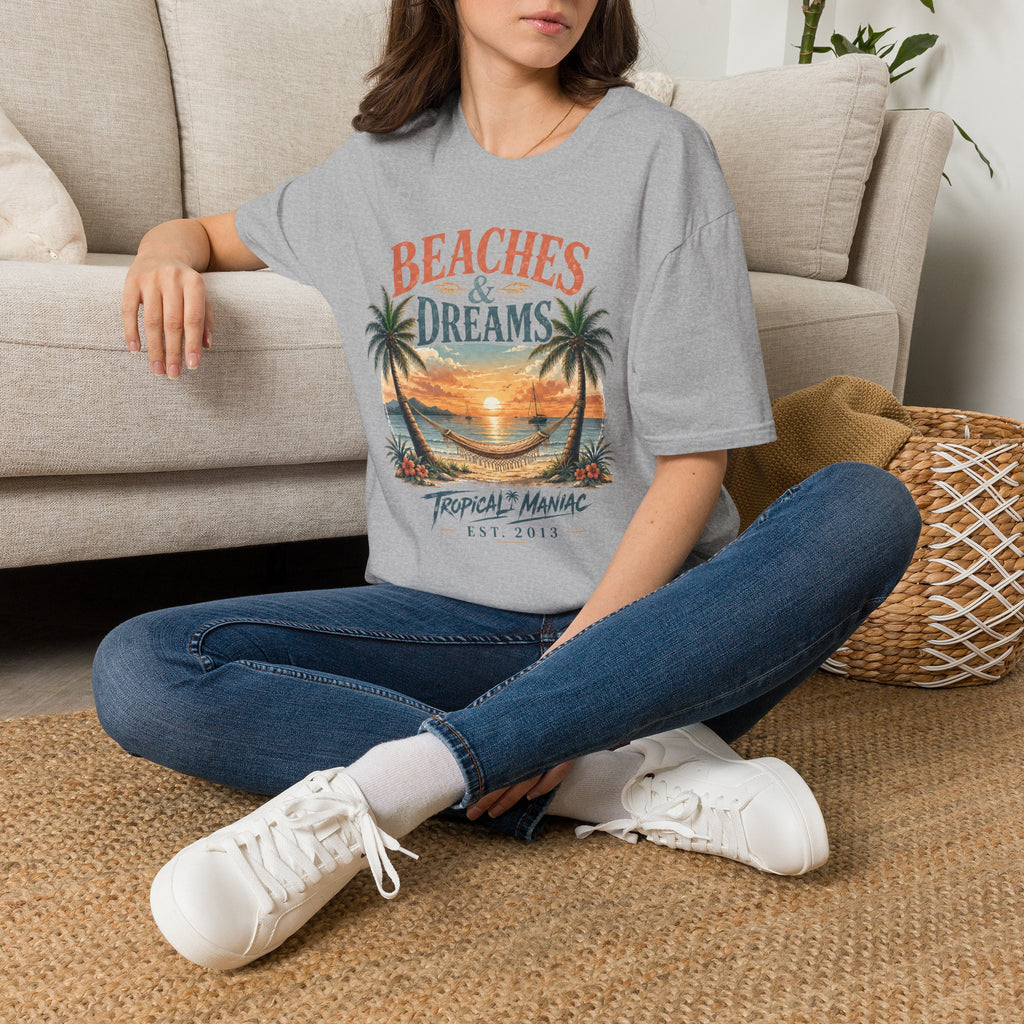 Beaches & Dreams Sunset T-Shirt — Tropical Palm Beach Vibes