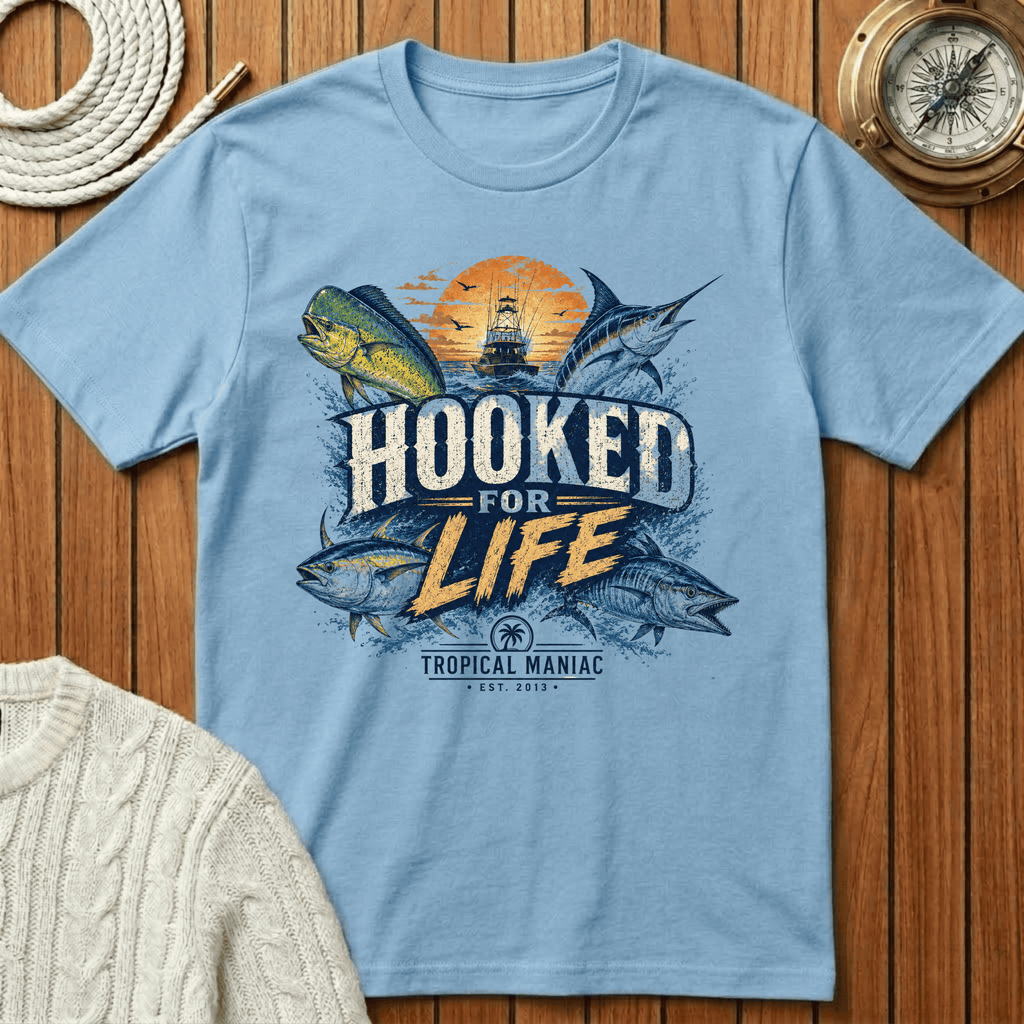 Hooked For Life Fishing - T-Shirt