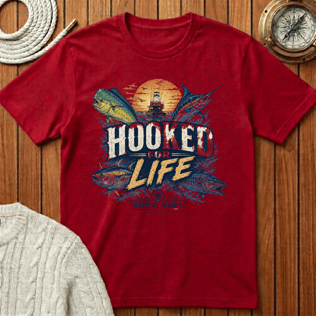 Hooked For Life Fishing - T-Shirt