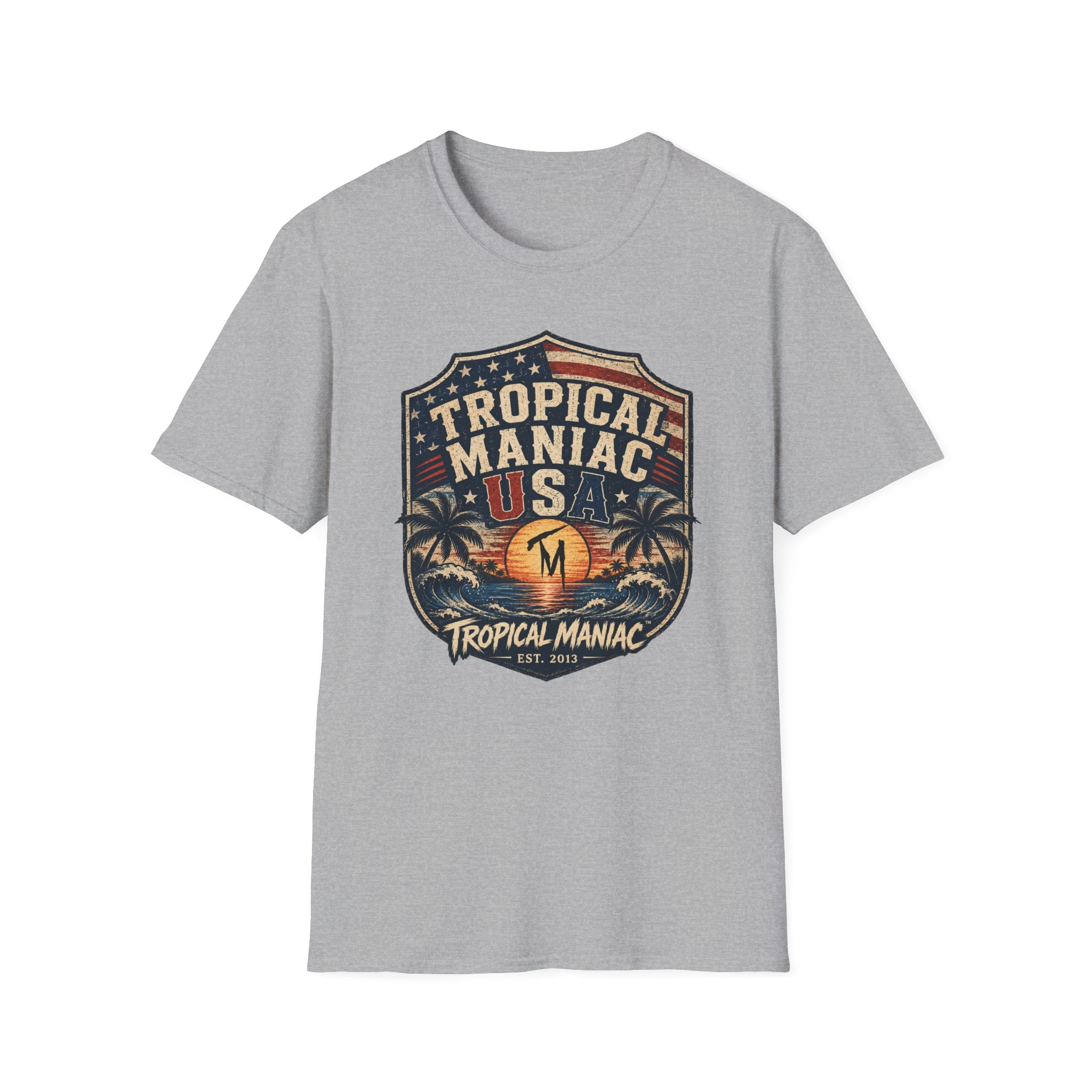 Tropical Maniac USA T-Shirt — Vintage Beach Palm Graphic Tee