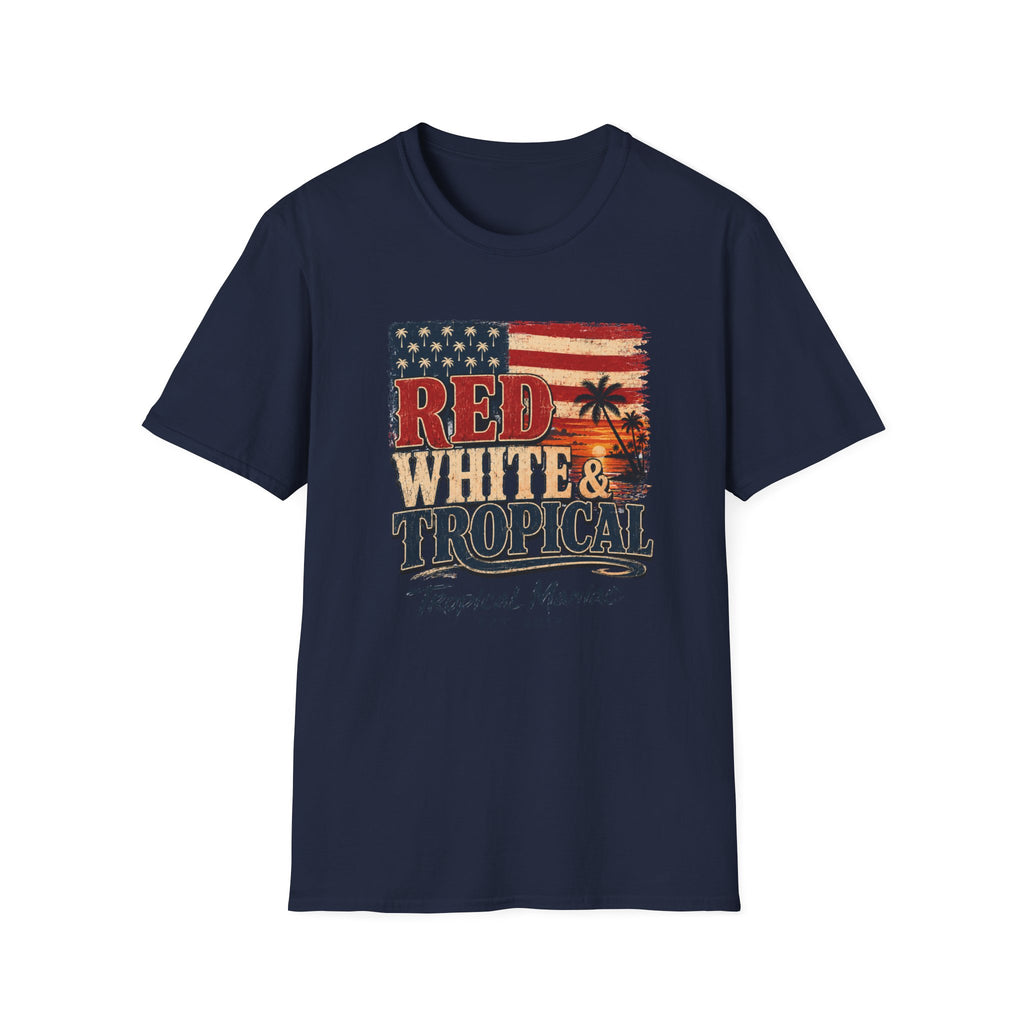 Red, White & Tropical T-Shirt — Patriotic Beach Vintage Tee