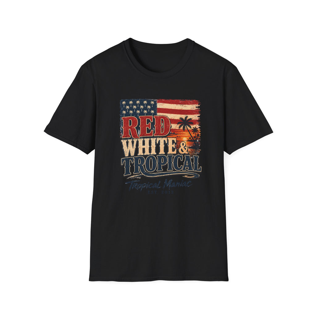 Red, White & Tropical T-Shirt — Patriotic Beach Vintage Tee