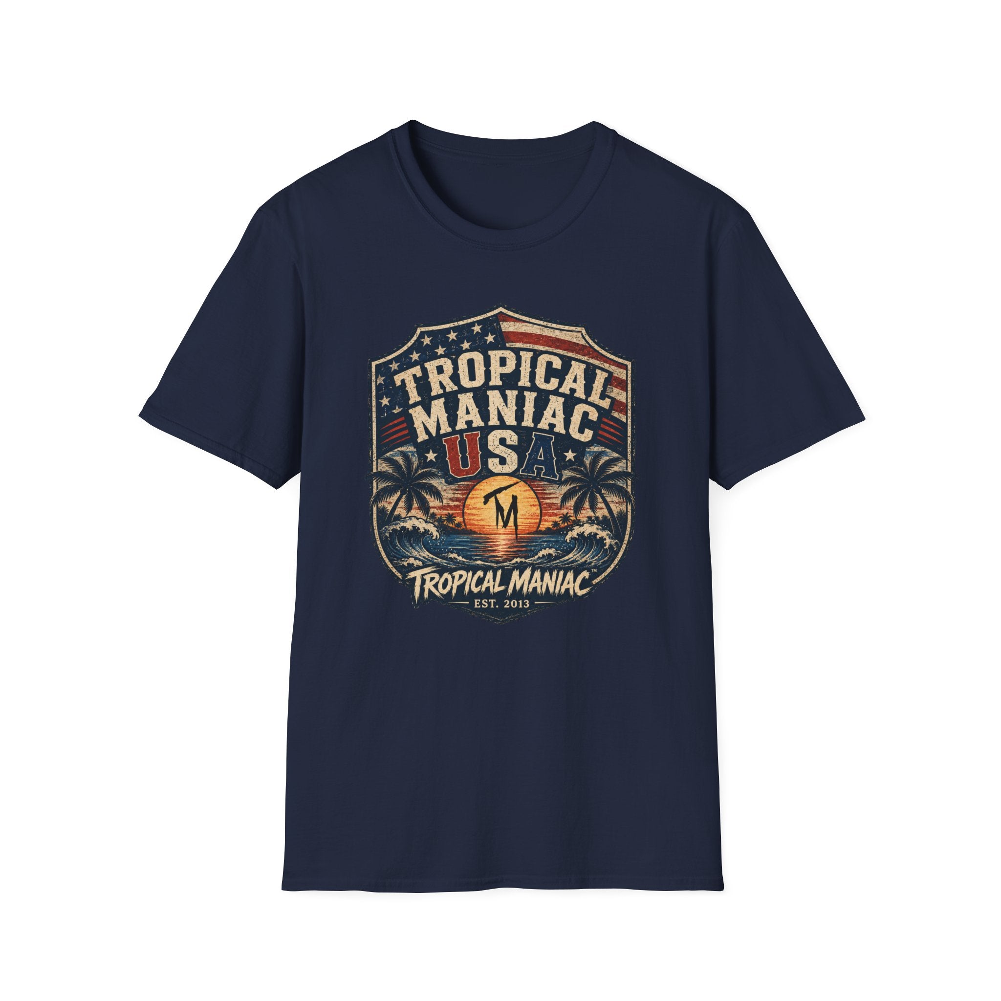 Tropical Maniac USA T-Shirt — Vintage Beach Palm Graphic Tee