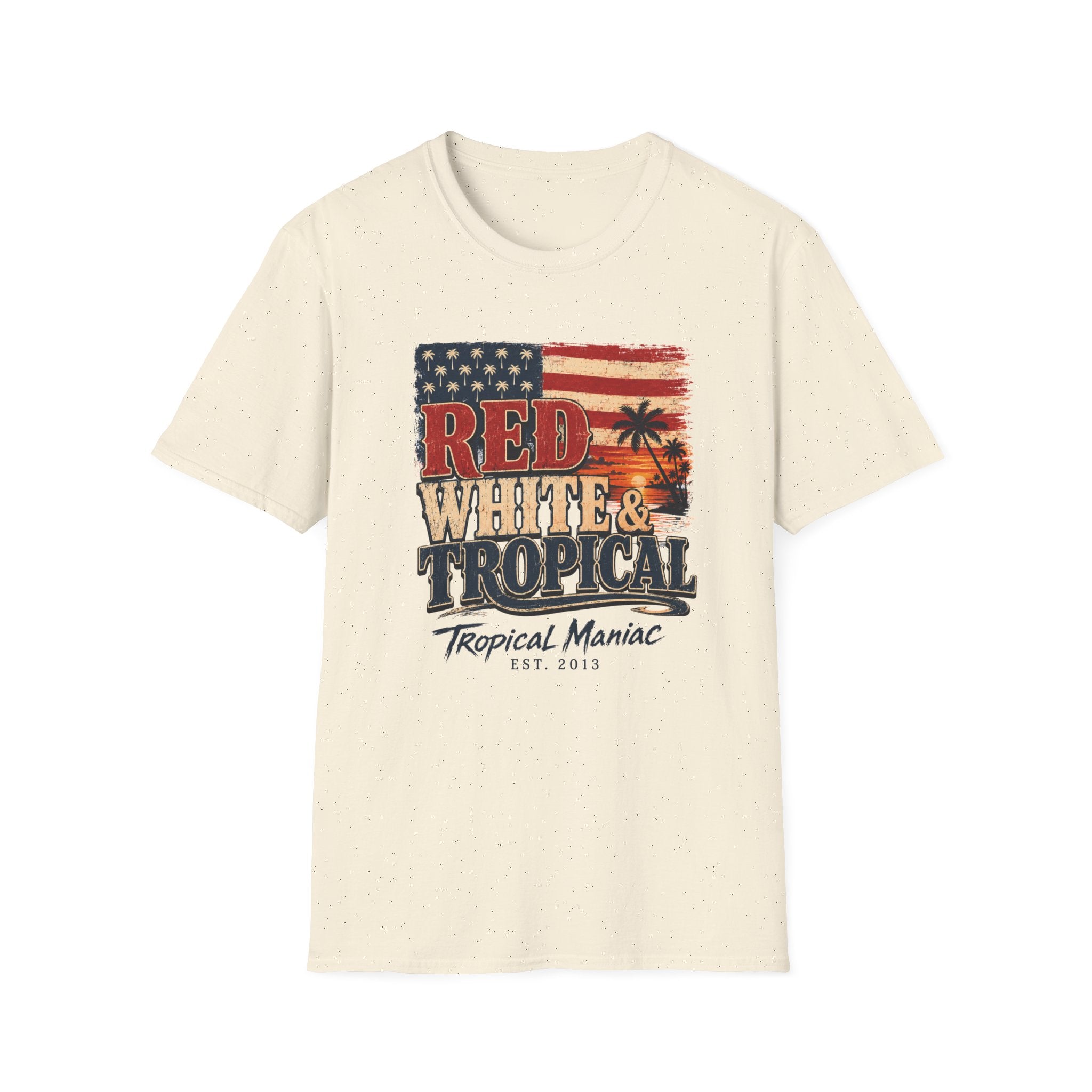 Red, White & Tropical T-Shirt — Patriotic Beach Vintage Tee
