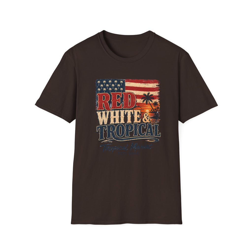 Red, White & Tropical T-Shirt — Patriotic Beach Vintage Tee