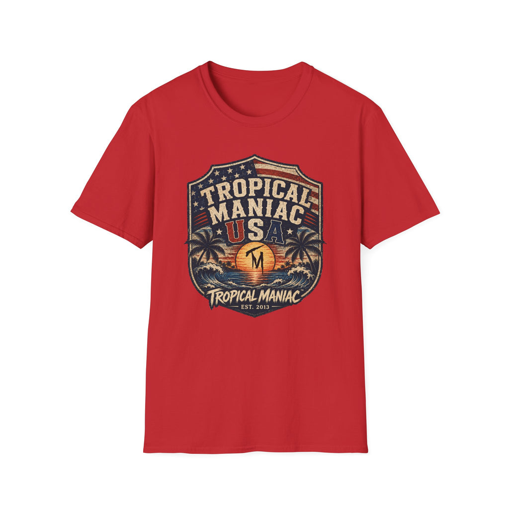 Tropical Maniac USA T-Shirt — Vintage Beach Palm Graphic Tee