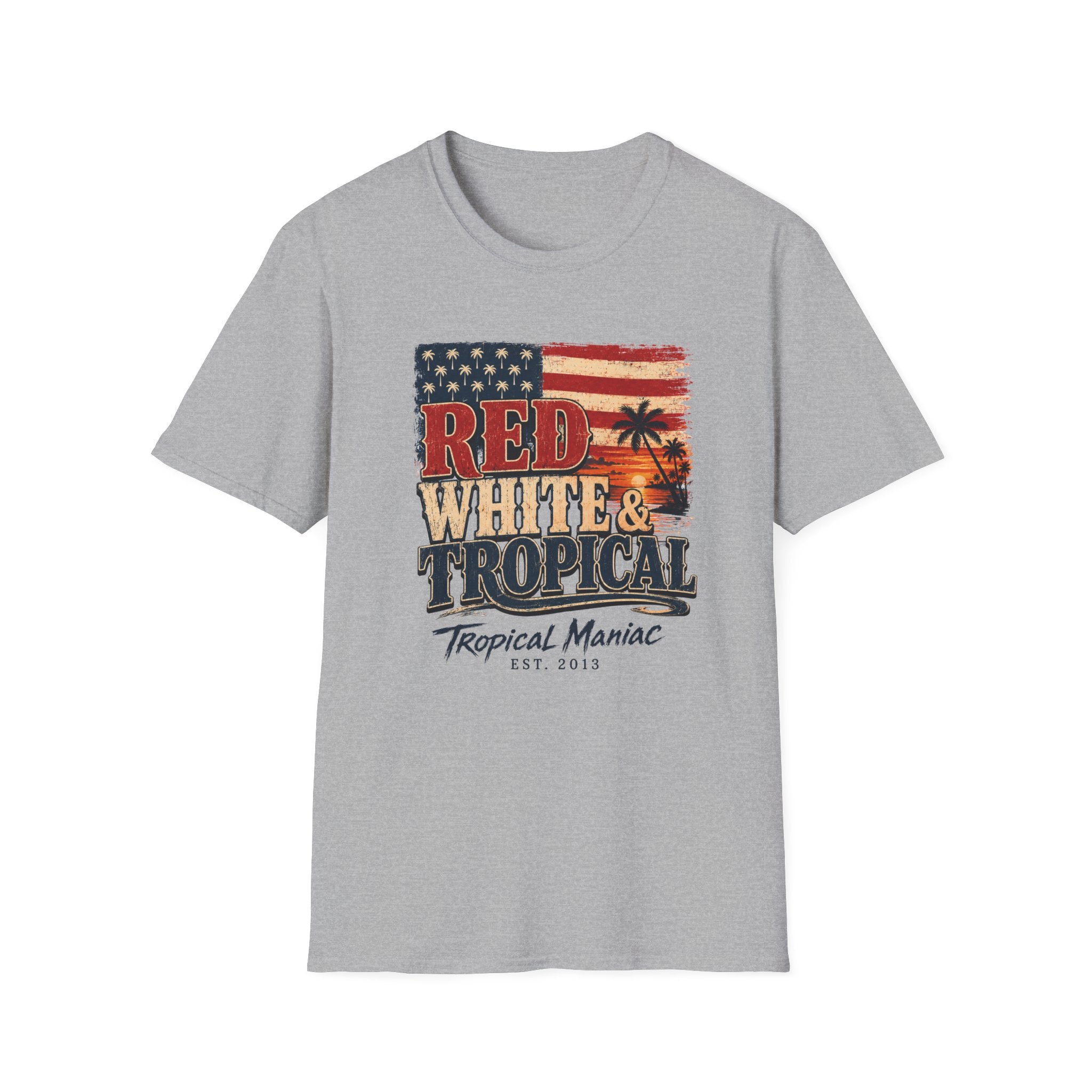 Red, White & Tropical T-Shirt — Patriotic Beach Vintage Tee