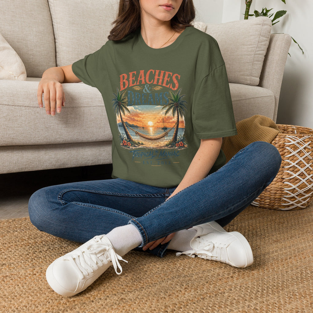 Beaches & Dreams Sunset T-Shirt — Tropical Palm Beach Vibes