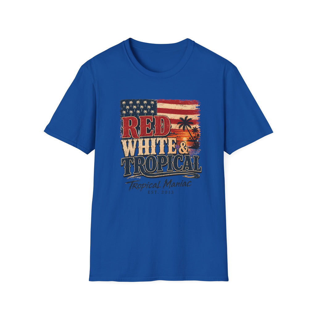 Red, White & Tropical T-Shirt — Patriotic Beach Vintage Tee