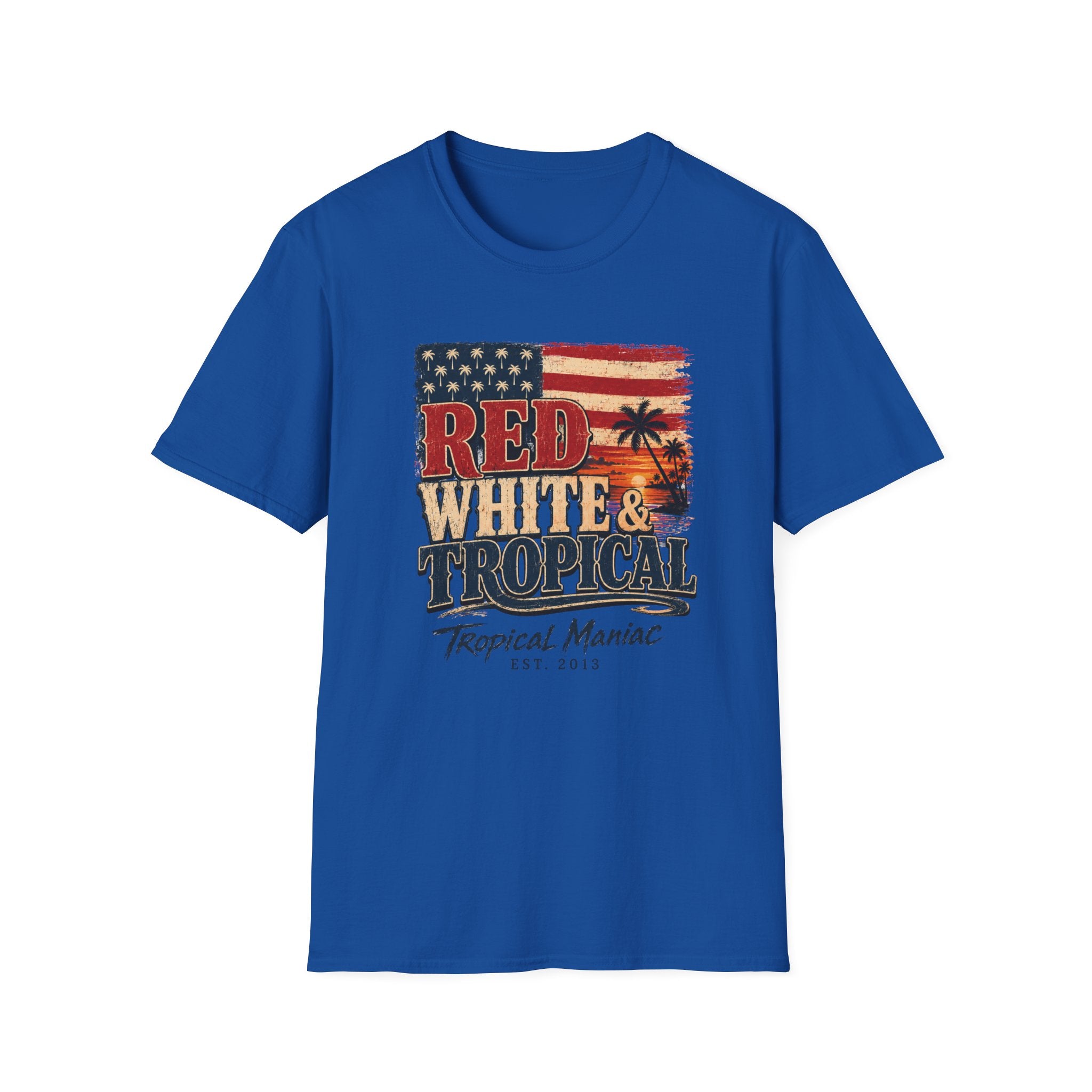 Red, White & Tropical T-Shirt — Patriotic Beach Vintage Tee
