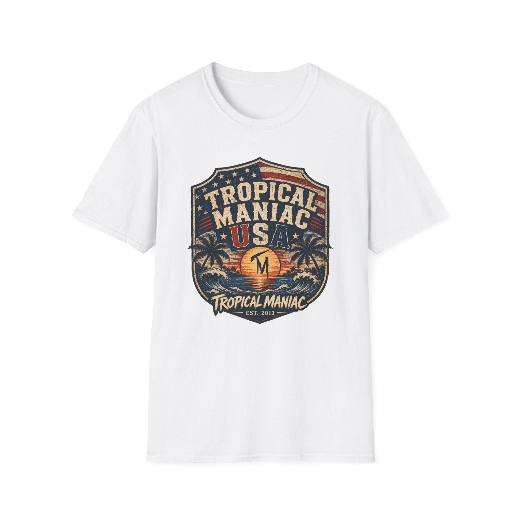Tropical Maniac USA T-Shirt — Vintage Beach Palm Graphic Tee