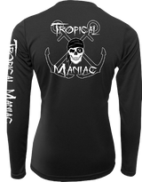Ladies Tropical Maniac Pirate Cross Anchor Long Sleeve Performance V-Neck