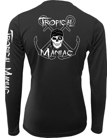 Ladies Tropical Maniac Pirate Cross Anchor Long Sleeve Performance V-Neck